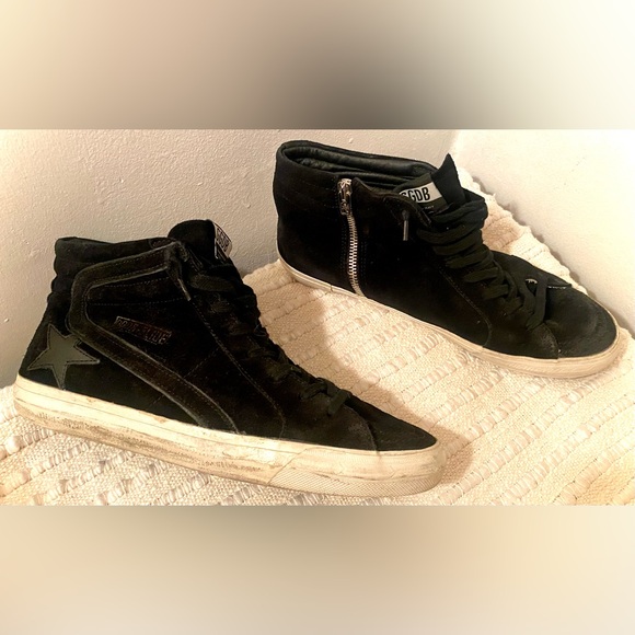 Golden Goose Black Suede Slide High Top Sneakers - Picture 1 of 10
